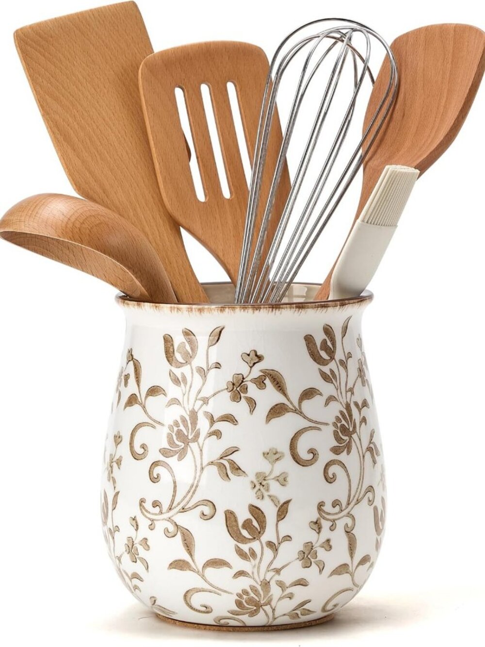 Stylish Ceramic Utensil Holder for Kitchen Counter - Modern Farmhouse Decor